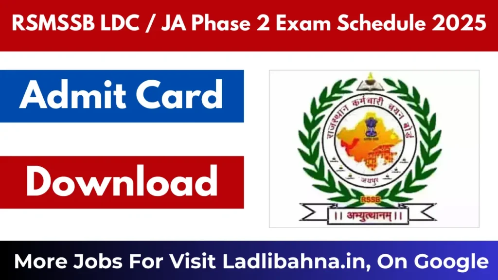 RSMSSB LDC / JA Phase 2 Exam Schedule 2025